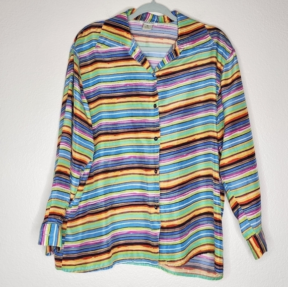 Vintage Selene Paris Rainbow Stripe Silk Top M - Picture 2 of 5